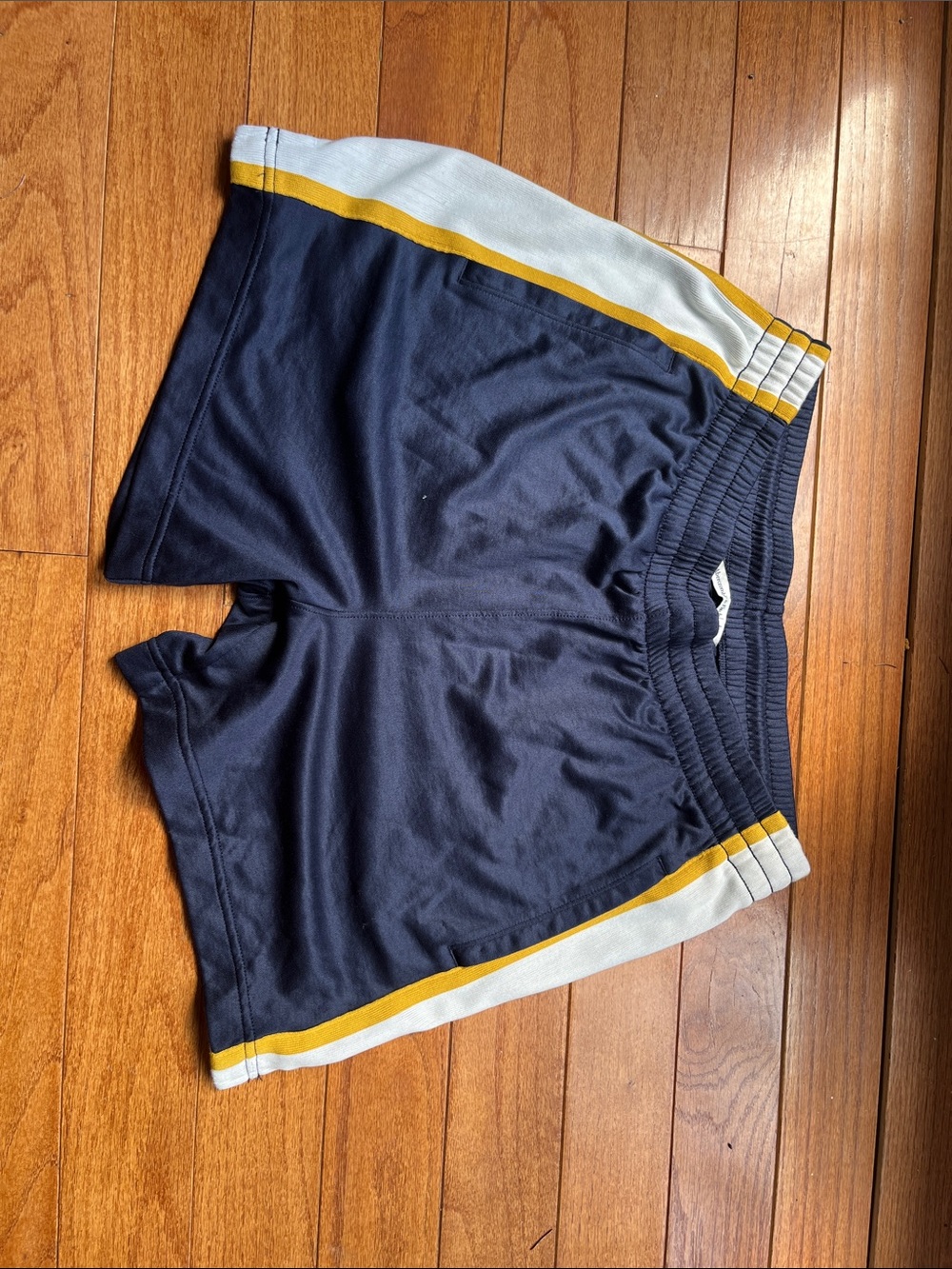 Abercrombie & Fitch Navy Athletic Shorts with White & Gold Stripes